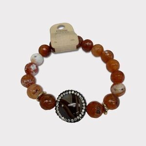 Agate and Pave Stone Beaded Stretch Bracelet, One Size
